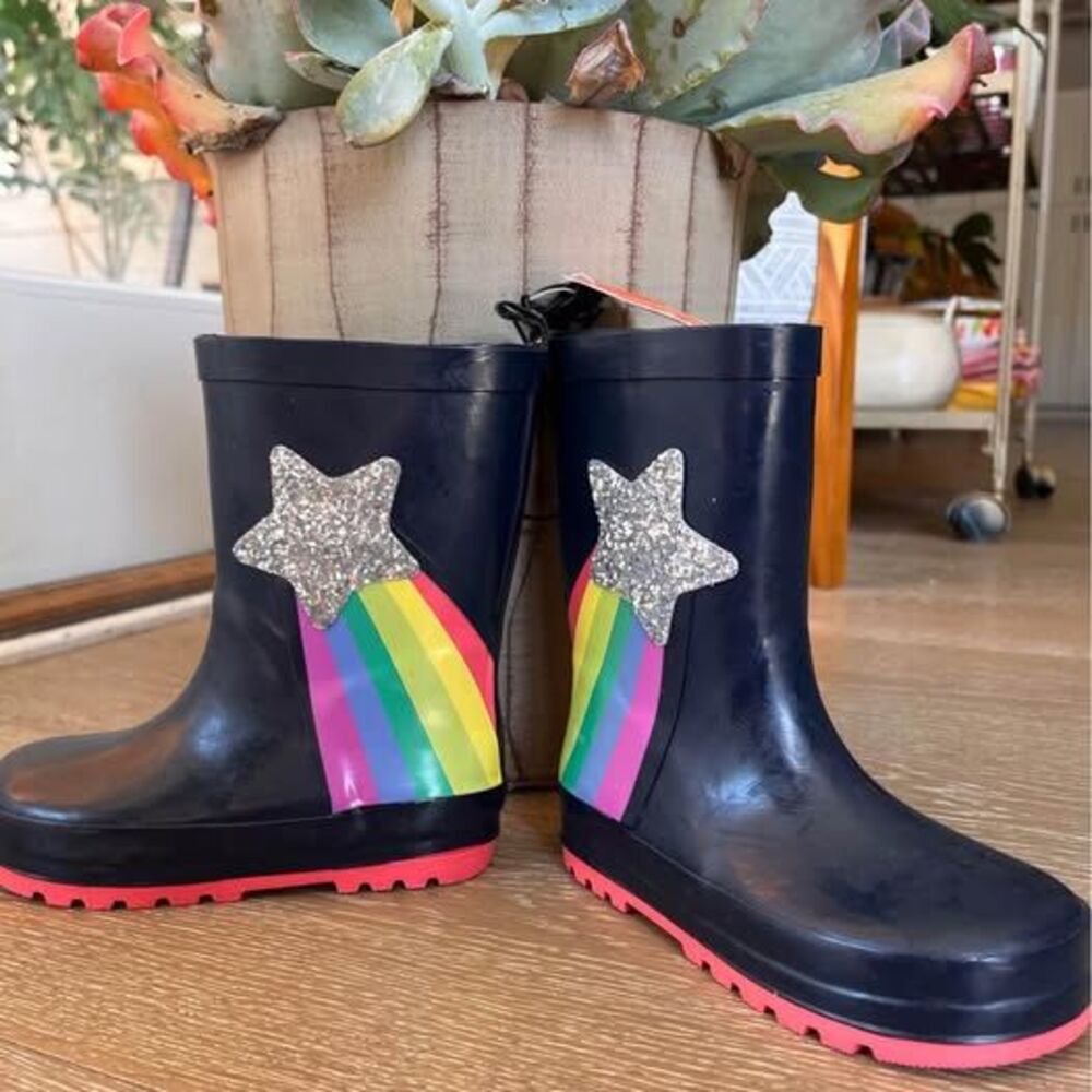NEW With Tags Toddler Girls Star Rainbow Rain Rubber Boots Shoes Size 7-8